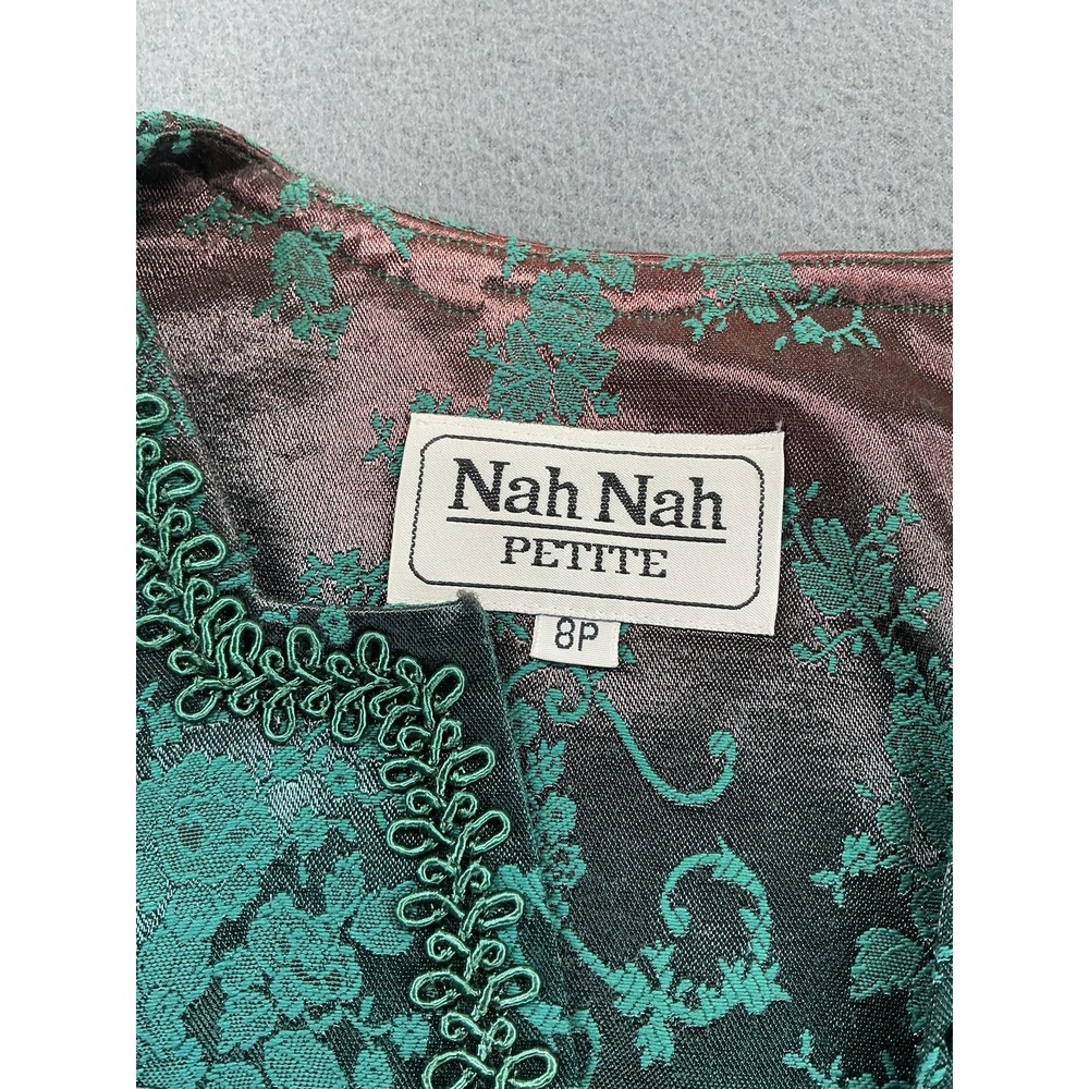 Nah Nah Jacket Womens 8P Green Floral Brocade Button Front Petite‎ Formal - Picture 2 of 10